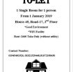 To-let one single room for 1 person
